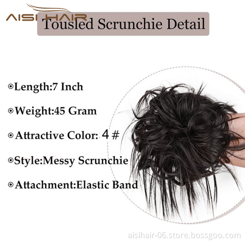 Aisi Hair Synthetic Donut Black Chignon Curly Bun Pad Chignon Elastic Band Ribbon Ponytail Rope Rubber Hair Extension For Women